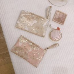 Cosmetic Bags Retro Pink Floral Print Bag For Women Ladies Small Clutch Purse Travel Storage Handbag Cute Pencil Case