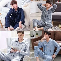 CHAO SUO 100% Cotton Pamas Set for Mens Loose Casual Plaid Sleepwear Pyjamas Home Clothes Nightgown Homewear 240307 wear