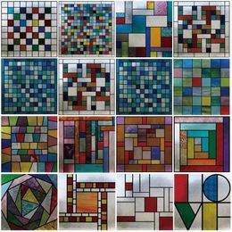 Window Stickers Film Frosted Stained Glass Films Customized Art Design Mosaic Static Cling Sticker Home Decor Foil Treatment