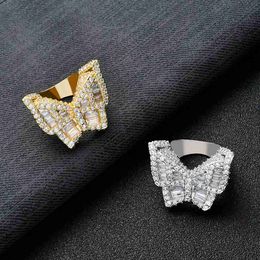 New Micro Set Diamond Butterfly Ring Street Exaggerated Men & Women S925 Ring Hip Hop Ring