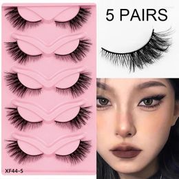 False Eyelashes 5 Pairs Natural Half Lashes Short Wispy Clear Band Pack Cat Eye 3D Faux Mink Fake