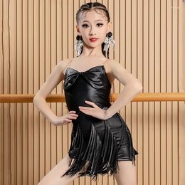 Stage Wear Girls Latin Dance Competition Dress Black Fringe Summer Cha Performance Clothing Kids DNV20119