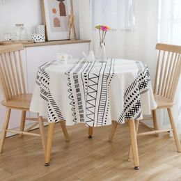 Table Cloth 150cm Black And White Printing Round Cotton Linen Tablecloth Bohemian Ethnic Style Coffee Home Decoration