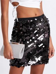 Skirts Womens Glitter Sequin Mini Skirts High Waist Pencil Short Skirts Party Sexy Clubwear Summer Y240420