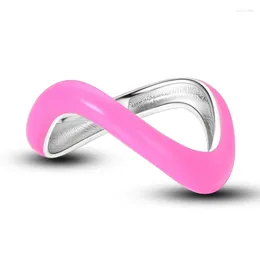 Cluster Rings Simple S925 Sterling Silver Premium Pink Curved Ring With Small Design Ladies' Party Clothing Accessories Friendship Gifts