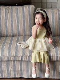 Clothing Sets 2024 Girls Summer Set Baby Girl Designable Sweet Gentle Lace T-shirt And Pants Fashionable Outfit