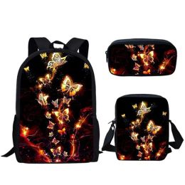 Backpacks 3D Printed Creative Butterfly Backpack 3psc/set Primary Middle School Students Boys Girls Schoolbag Crossbody Bag Pen Case