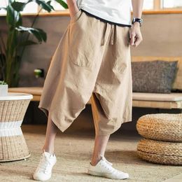 Men's Pants Fashion Men All Match Calf Length Solid Colour Drawstring Loose Cropped Casual 3/4 Trousers For Travel