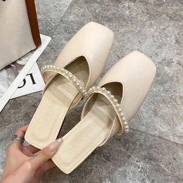 Slippers Women's Summer Versatile Pearl Half Square Head Fashion Shoes Sandals For Women