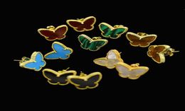 Yellow 18kgp Plated Nature Malachitered Gem Charms Butterfly Stud Earrings Jewellery for Children Girls Baby Kids Women Gifts7730265