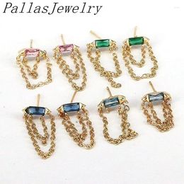 Stud Earrings 6Pairs High Quality Gold Plated Pink Blue Green CZ Metal Chain Earring Vintage Fashion Charm Zircon For Women