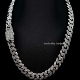 Fine Jewelry Hiphop Chain 13mm Width Box Clasp Made of S925 Silver 3 Row Round Cut Iced Out Moissanite Cuban Necklace