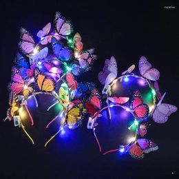 Party Decoration 10pcs Glowing LED Light Up Butterfly Fascinator Headband Bohemian Hair Band Glow Headpiece For Women Wedding Christmas