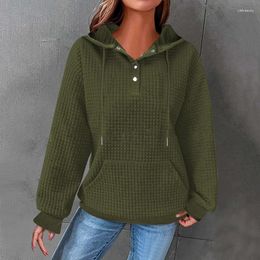 Women's Hoodies Hoodie Casual Pullover Waffle Knit Long Sleeve Loose Drawstring Open Collar Hooded Sweatshirt With Pockets