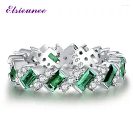Cluster Rings ELSIEUNEE 925 Sterling Silver Emerald Ruby Simulated Moissanite Diamond Gemstone Engagement Ring Wedding Bands Fine Jewellery
