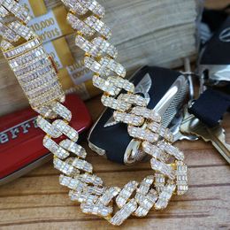 Kibo Iced Out Dancing Bling Jewellery Hip Hop Necklace 18mm 925 Sterling Silver Baguette Cut Moissanite Cuban Chains