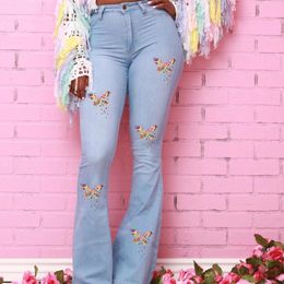 Women's Jeans American Vintage Butterfly Printed Trousers Women Skinny Pencil High Street Stretch Slim Denim Pants Pantalones De Mujer
