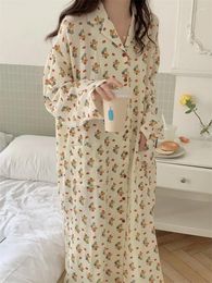 Women's Sleepwear Full Sleeve Vintage Bandage Bow Bathrobe At Home Sweety Cartoon Bear Printing Single Breasted Loose Comfort Pajamas