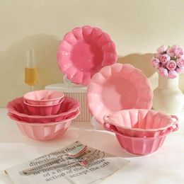 Bowls Pink Ceramic Rice For Home Use 2024 Network Red INS Wind Dopamine Tableware Set Bowl Plate Household Decoration