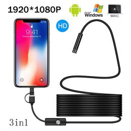 Cameras 1080P HD Camera USB Android Endoscope Waterproof IP67 Tube Inspection Endoscope Snake Cable 8mm Lens Borescope 8 Leds Light