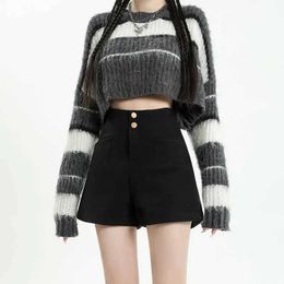 Women's Shorts Womens Black Suit Shorts Autumn Winter High Waist Wide Leg Shorts All-match Korean Fashion Style Hot Girls Strtwear Design Y240420