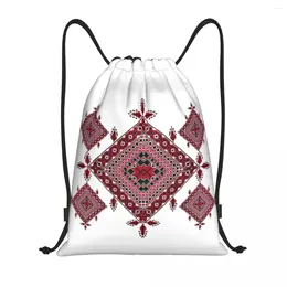 Storage Bags Arabic Palestinian Tatreez Pattern Drawstring Women Men Foldable Sports Gym Sackpack Palestine Folk Art Training Backpacks