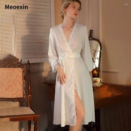 Women's Sleepwear Sleep Lounge Thin Morning Robe Bridesmaid Wedding Long Sexy Backless Gown Bathrobe Silk Lingerie Gift