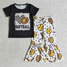 Clothing Sets Fashion Baby Girls SOFTBALL Baseball Short Sleeve Pants Suit Wholesale Boutique Children Outfit RTS Kid Clothes