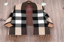 Autumnwinter warm cashmere scarf women with sleeves dual cape capa Pashmina tassel heavy coat khaki plaid6443705
