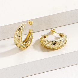 Stud Earrings Simple Gold Colour Thread Pattern For Women C-shape Earring Fashion Party Jewellery Accessories