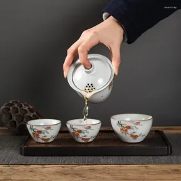 Teaware Sets Ruyao Kuaike Cup Ceramic One Pot Three Cups Car Mounted Outdoor Hand Drawn Simple Portable Bag Travel Tea Set