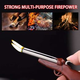 Mini Gun Dual Flames Lighter Refillable Butane Without Gas Open Flame Lighters Smoking Accessories Gifts for Men Dropshipping My Orders