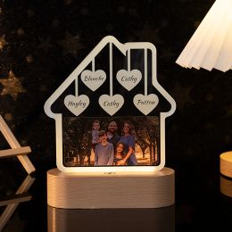 Jewellery Personalised Family Tree Sign Crystal LED Night Light Custom Laser Engraved Names & Text 3D Lamp Wood Base For Room Decorate