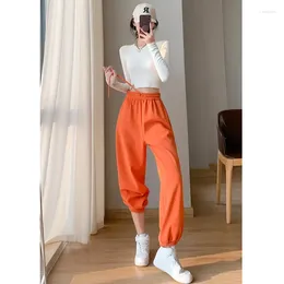 Women's Pants High Waist Drawstring Jogger Sweat Cinch Bottom Workout Trousers Orange Casual Sweatpants