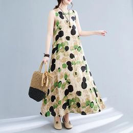 Casual Dresses 2024 Print Dot Sleeveless Holiday Travel Style Bohemia Long Summer Tank Dress Thin Soft Cotton Blend Women