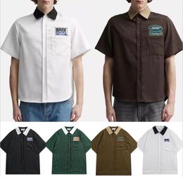 Women's/Men's designer Oversized Stripe Lapel Shirts Fashion Rhudes Loose Patch Embroidery Brown Green White Black Short Sleeve