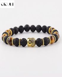 OIQUEI New Fashion Men039s Strand Bracelets Lava Rock And Natural Tiger Eye Stone And Lava Buddha Head Bead Charm Bracelets Gif7418559