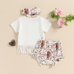 Clothing Sets Western Big Sister Little Matching Outfit Short Sleeve Tassel Tops Cow Print Shorts Baby Girl Summer