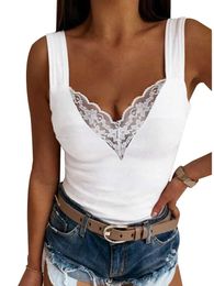 Women's Tanks Camis Plus Size Oversized Womens Sexy Lace V Neck Camisole T Ladies Summer Casual Slim Fit Tank Vest Tops High Quality Clothing 2023 Y240420