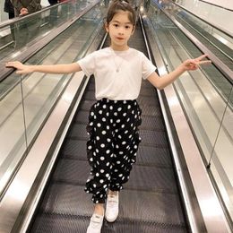 Clothing Sets Summer Toddler Girls Children Fashion Kids O-neck Collar T-shirt And Casual Loose Dot Pants 2 Pcs Suits
