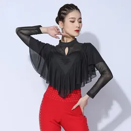 Stage Wear Latin Dance Clothes Spring Top Modern Professional Long Sleeve Jumpsuit Competition Performance