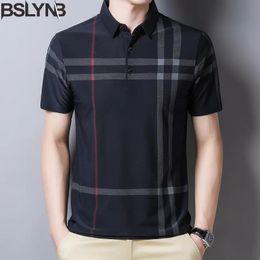 Summer Short Sleeve Polo Tshirt Male Casual Clothing Ice Silk Shirt Formal Plaid Tops 240418