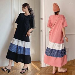 Casual Dresses 2024 Summer Patchwork Long Knee Length Loose Short Sleeved T-shirt Plus Size Dress For Women