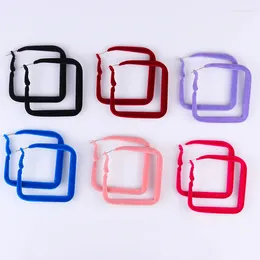 Dangle Earrings 2024 Trendy Exaggerated Candy Colour Fluff Big Square Matte Irregular Geometric Hoop For Women Winter Jewellery