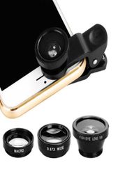 New 067x 3in1 Wide Angle Macro Fisheye Lens Camera Kits Mobile Phone Fish Eye Lenses with Clip for iPhone Samsung All Cell Phon5270166
