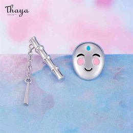 Thaya Women Earring No Face Man Silver Colour Earring stud Enamel Bamboo Ghibli Spirited Away Kawaii Jewellery Stud Cartoon Gift 21051997944