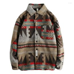 Hunting Jackets Heavy Vintage Tribal Pattern Woollen Fabric Long Sleeve Shirt Men's Autumn And Winter Thick Warm American Casual Coat