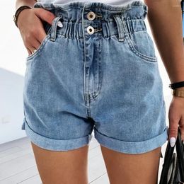 Women's Jeans Vintage Wild Leg Rolled Denim Shorts Blue Women Sexy Summer High Waisted Elastic Waist Short Pants Sweet Girls