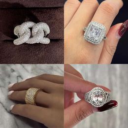 Rings Cluster Infinity Zircon Finger Ring Sterling Sier Party Wedding Band for Women Men Promise Engagement Jewelry Gift