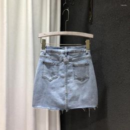 Skirts Women Summer Denim Mini Skirt Side Striped Tassels Fashion Slim Fit Ladies Casual Streetwear Pockets High Waist